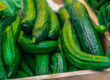 fresh Persian cucumbers on grocery display