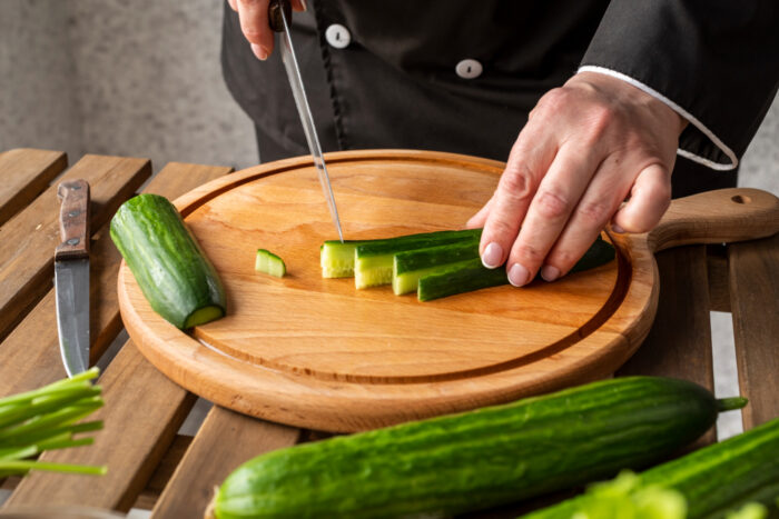 Persian cucumbers dining ingredient prepared in a fast-casual restaurant kitchen