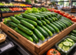 Persian cucumbers retail display in grocery store produce section