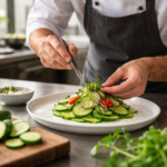 menu engineering cucumbers in fresh gourmet dish preparation