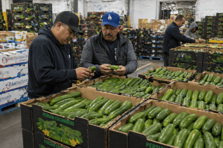 Fresh Persian cucumbers prepared for wholesale distribution with extended shelf life