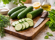 fresh Persian cucumbers menus ingredient sliced with herbs for summer dishes