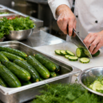 Persian cucumbers foodservice kitchen preparation and slicing