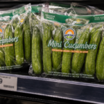 Persian cucumbers displayed in grab-and-go retail foods at a grocery store