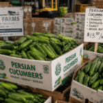 Fresh Persian cucumbers displayed as a staple item in a produce program