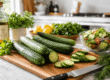 Persian cucumbers in California kitchen prep setting
