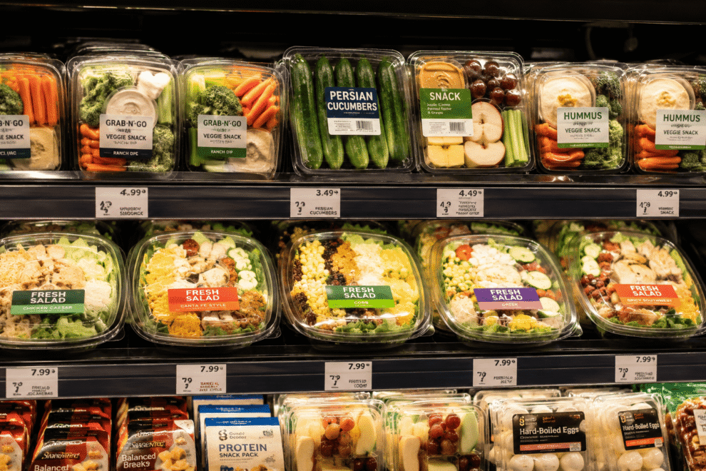 Persian cucumbers displayed in grab-and-go retail foods at a grocery store