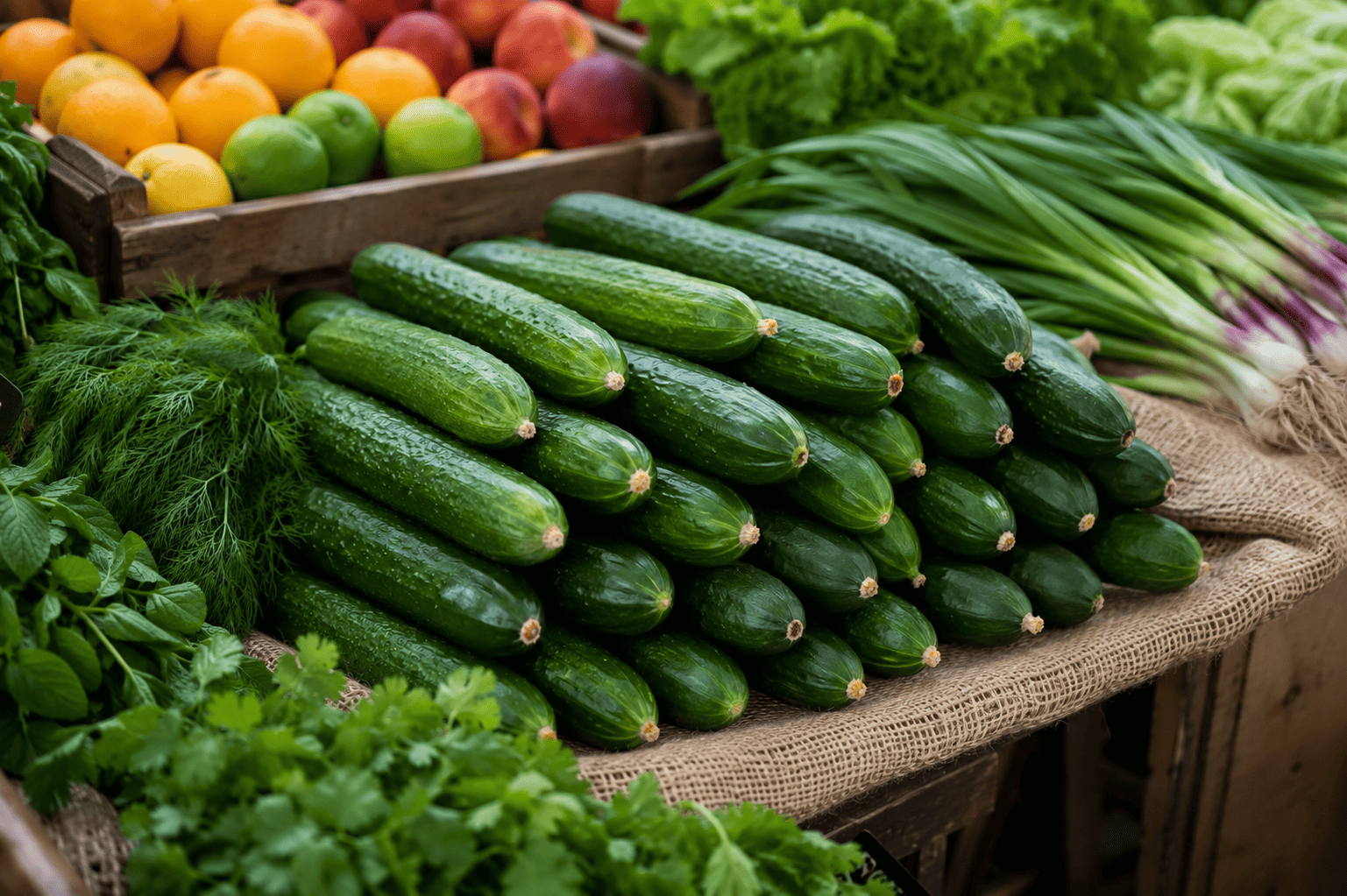 Seasonal Persian cucumber pairings with herbs, fruits, and vegetables