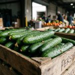 Persian cucumber freshness displayed through firm, vibrant green cucumbers arranged in a produce crate
